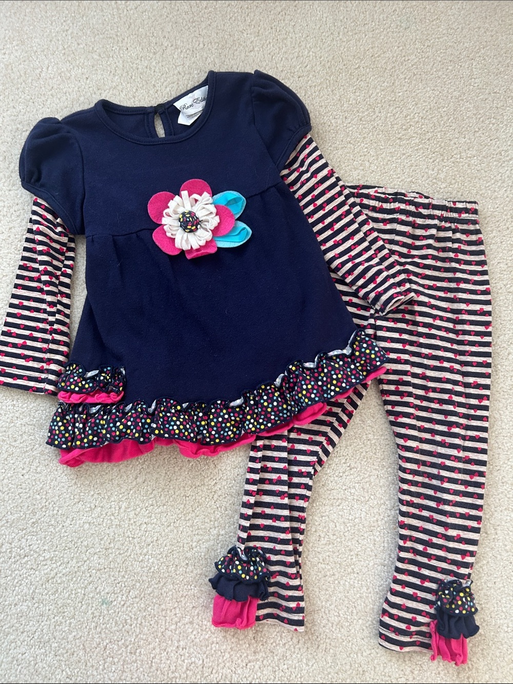 Girls 4t ruffle two piece outfit set hearts flower